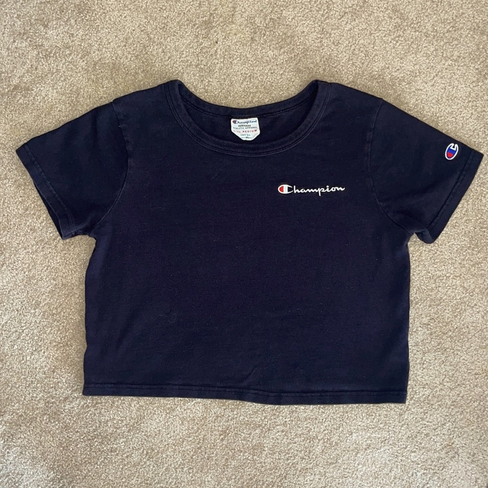 CHAMPION Heritage Black Cropped Tee Sz M